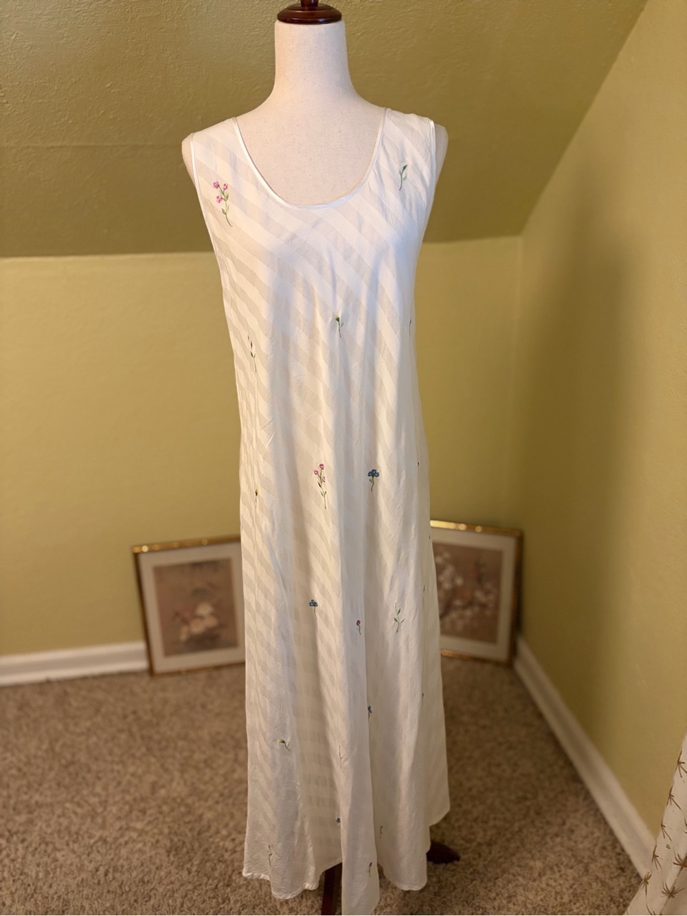 La Cera White Cotton Embroidered Floral Maxi Nightgown Dress XL